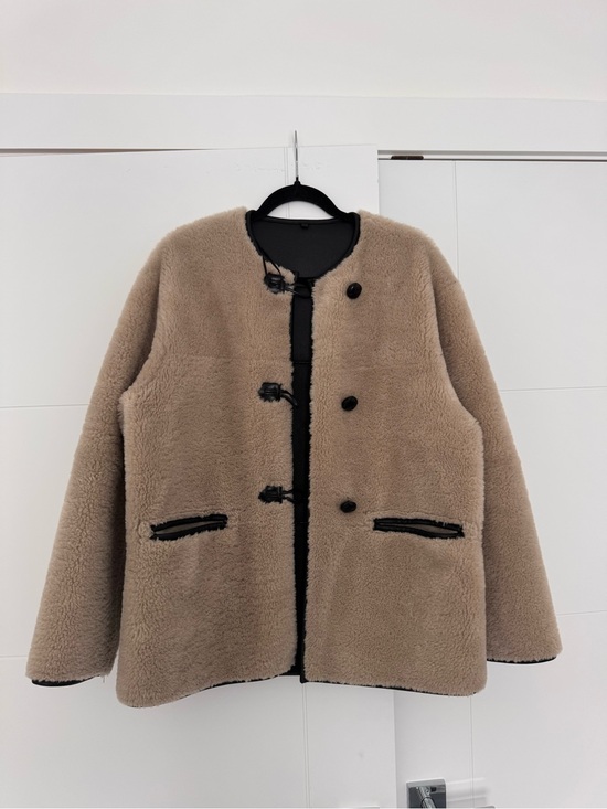 Mango Jackets & Blazers - Mango Beige Teddy Shearling Jacket with Black Trim